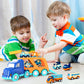 Forty4 9 Pack Cars Toys Set - Big Transport Truck with 8 Pull Back Trucks, Sound & Light, Blue, 13.5x5.5 inch, Ideal for Toddlers