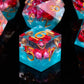 FugaCity 7-Piece Resin Polyhedral D&D Dice Set with Gift Case (Red Flower & Blue, Standard Size)
