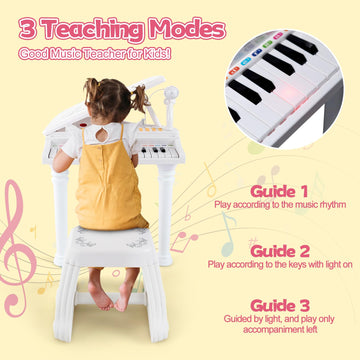 HONEY JOY Classical Kids Piano, 31-Key Toy Mini Grand Piano with Music Stand & Stool, Portable Electronic Educational Musical In
