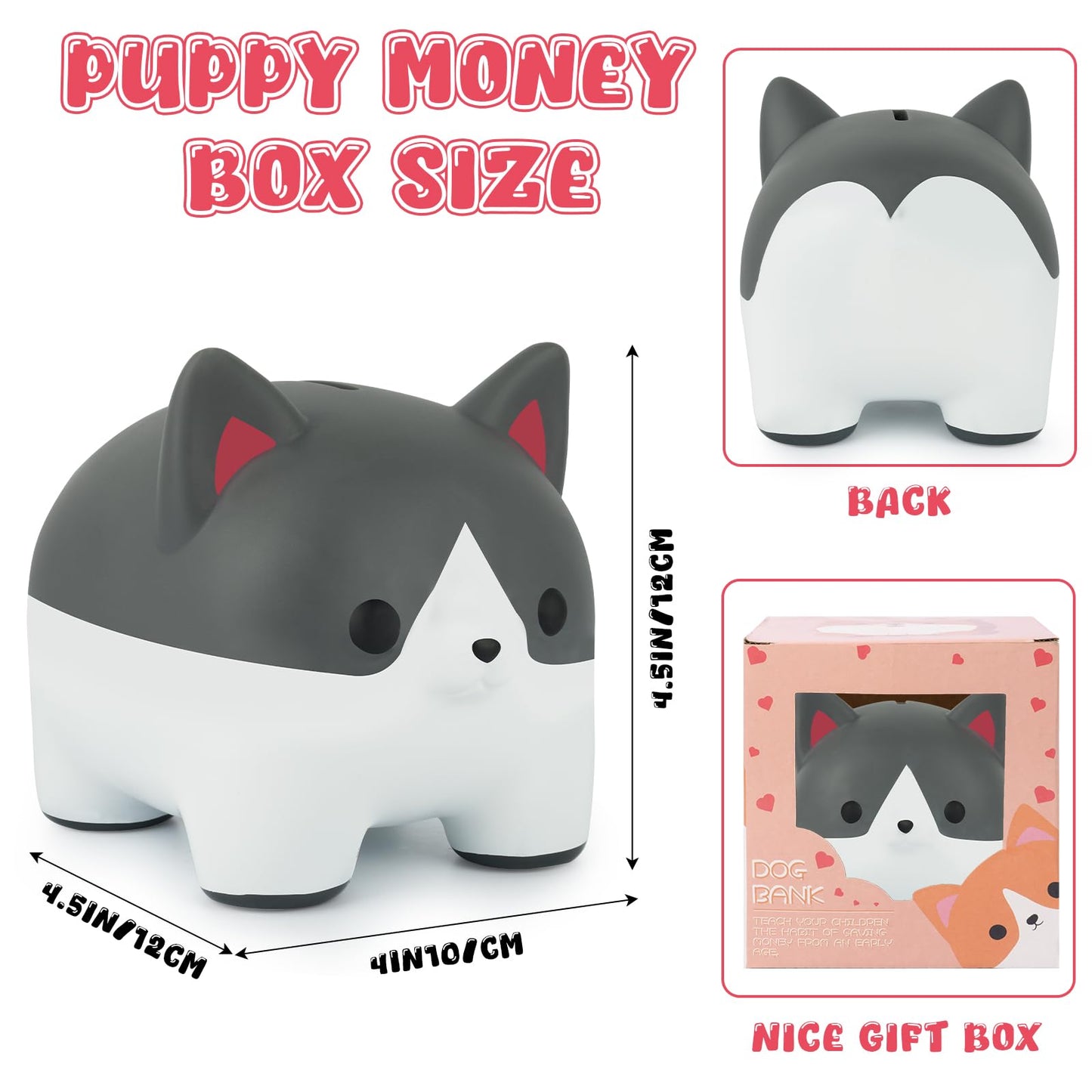 Jizwpoom Piggy Bank,Corgi Bank For Kids, Money Saving Box,Dog Piggy Bank Gift For Kids Adults Boys Girls Birthday,Grey