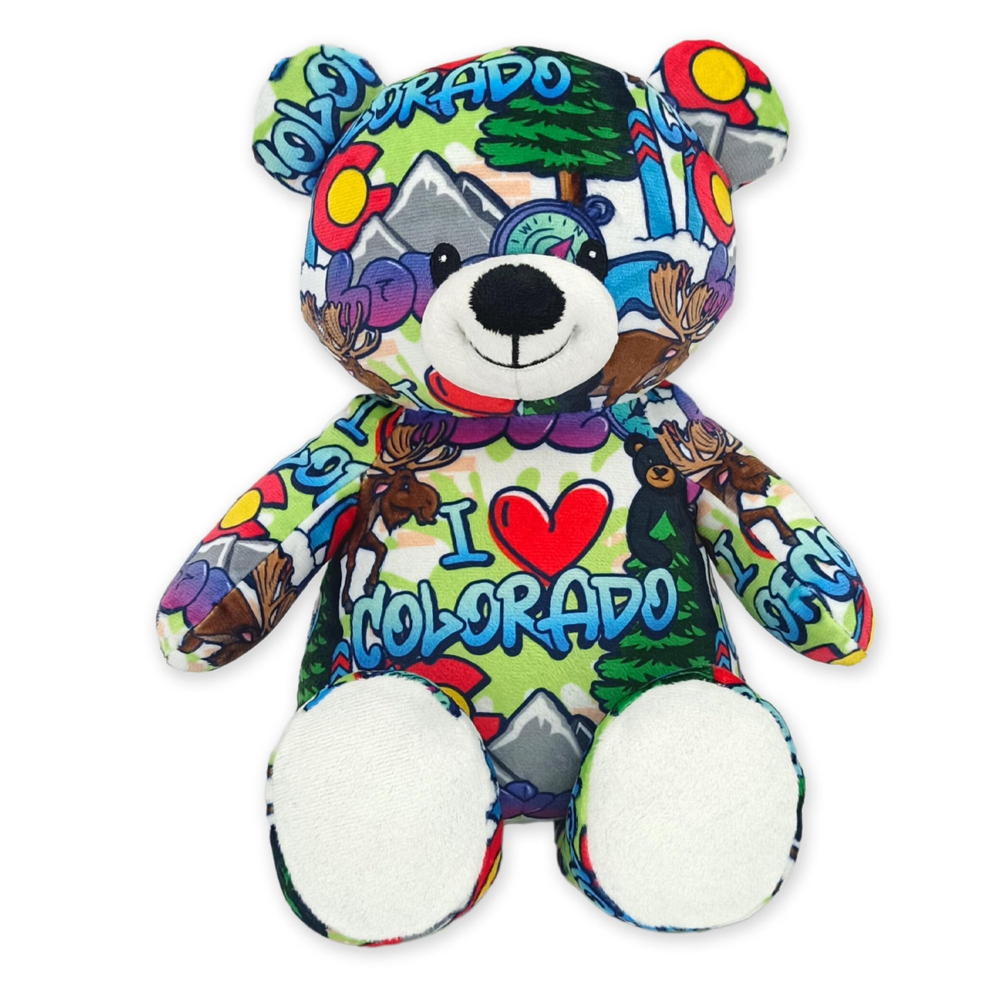 PLUSHOLOGY I Love Colorado Graffiti Teddy Bear Eco Friendly Stuffed Animal; Cuddly Soft Velboa Plush Animal for Kids 3 Years Old to mature-themeds; Child-Safe Embroidered Face Details (10 Tall When Seated)