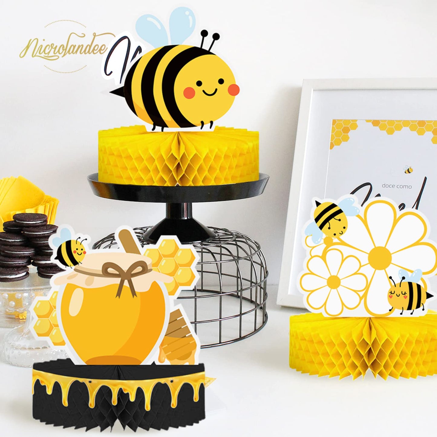 Nicrolandee 9-Piece Bumble Honeycomb Centerpieces - Table Decorations for Birthday Party, Baby Shower, Gender Reveal Party Suppl