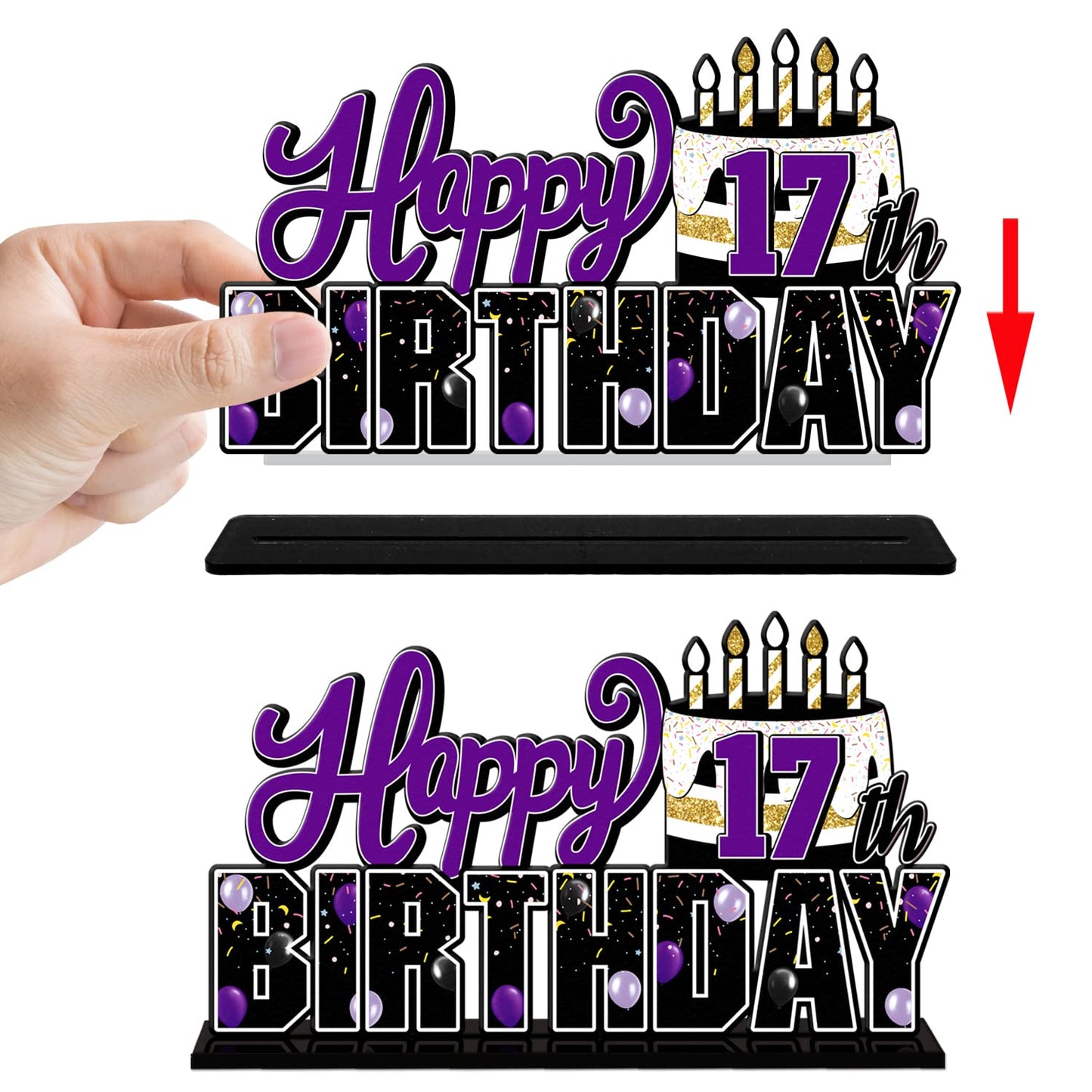 Lingteer Happy 17Th Birthday Purple Acrylic Table Topper Centerpieces Set - Cheers To Seventeen Years Old Birthday 17Th Bday Party Gift Decorations.