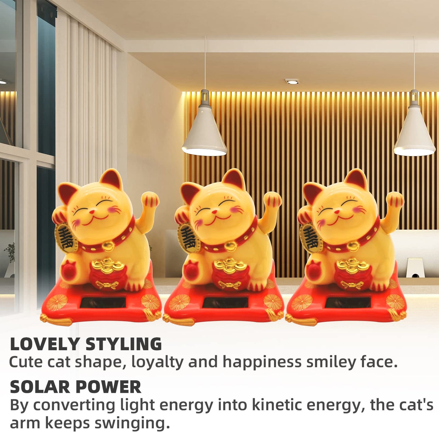 KOXXUD Lucky Cat Waving Arm Set, Vivid and Lovely Chinese Cat Statue Decorations for Decorating Front Desk, Car, Business Openin