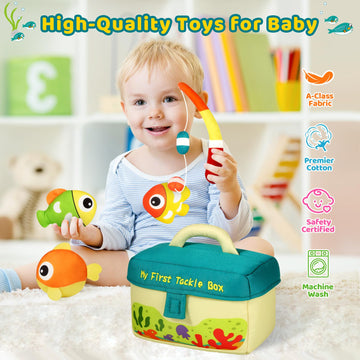 Kmuysl Baby Toys 0-6 6-12 Months, My First Tackle Box Plush Toys - 4 Pcs Sensory Playset Soft Toys With Squeaker Crinkle For 0 1 2 3 4 5 6+ Months Newborn Infant, Christmas Birthday For Boys Girls