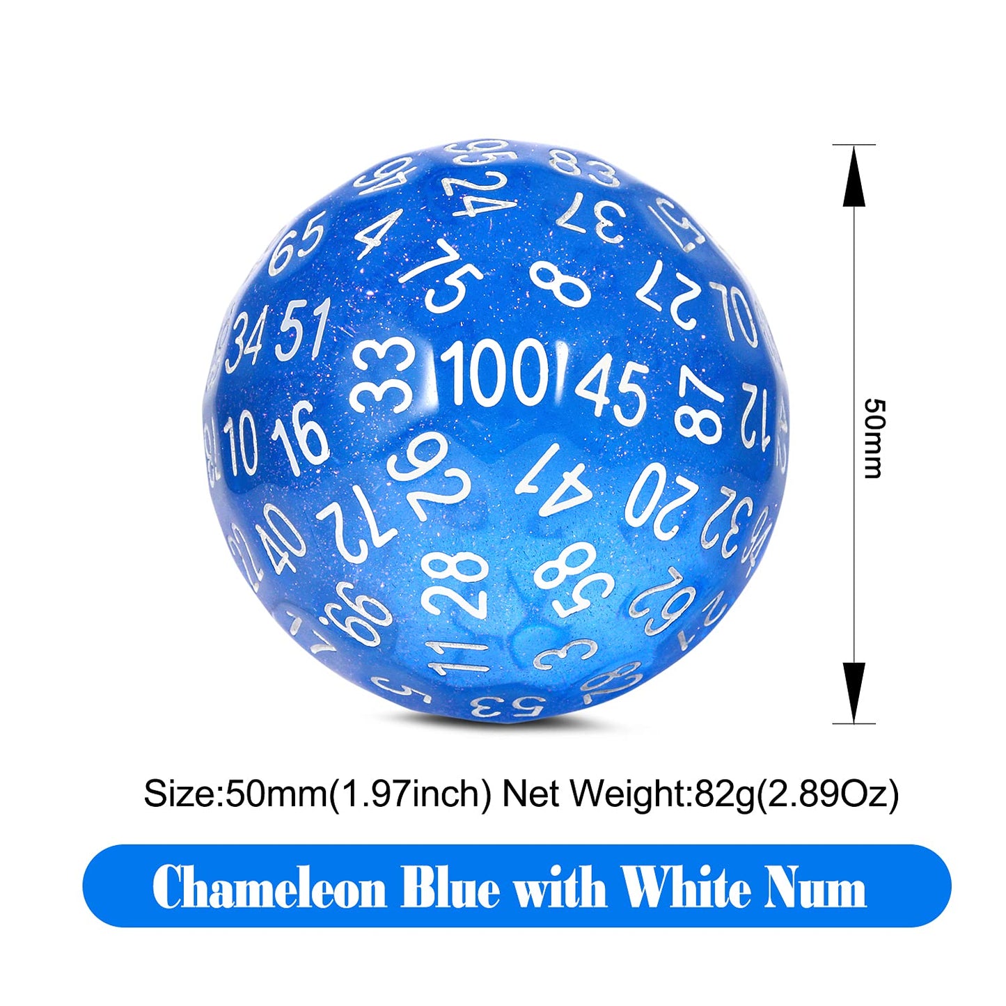 D100 Dice Glitter Blue Dndnd 100 Sided Die With Translucent Pouch For Dungeons And Dragons(Chameleon Blue With White Number)