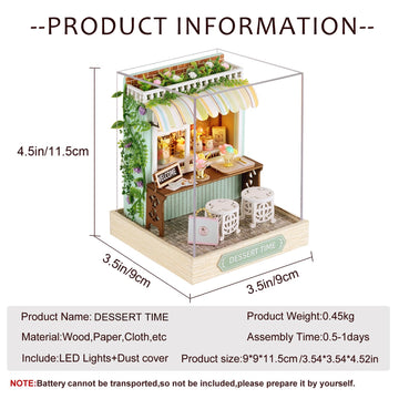 Miniature House Kit, Cuteroom Tiny House Kit Wooden Dollhouse Kit Mini House Making Kit With Dust Cover, Diy Dollhouse Kit Birthday Gift (Dessert Time)