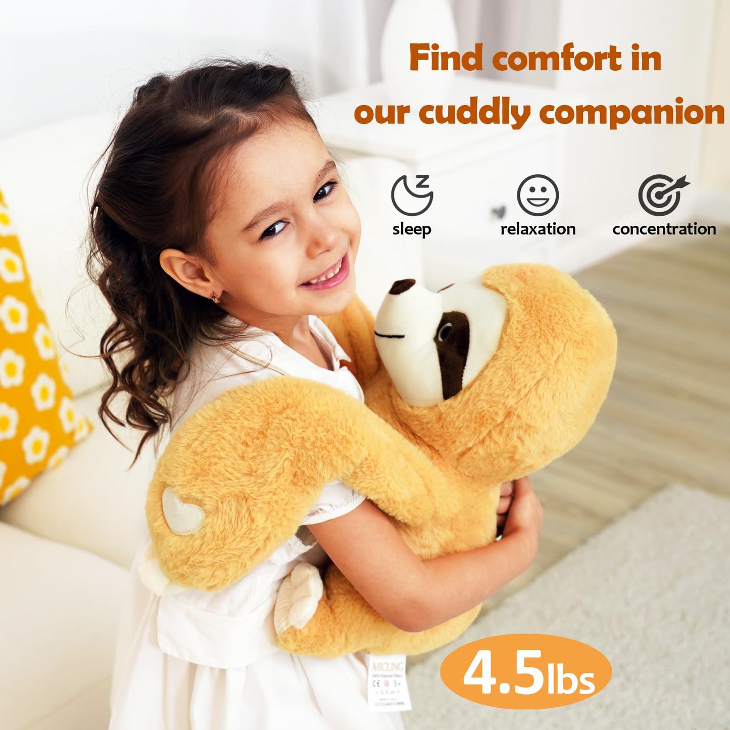 Micling Weighted Stuffed Animal - Brown Sloth, 4.5 lbs Plush Toy for Sensory Needs, Autism & Anxiety Relief, Comfort for Kids & Adults