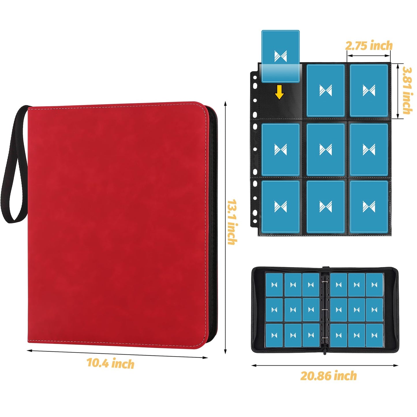 GERMUN 720 Card Binder  enhanced Trading Card Binder  9 Pocket Double Sided Pocket PU Card Collection Binder  Collector Card Album  Card Folder for MTG  TCG  Sports Cards  Game Cards (Red)