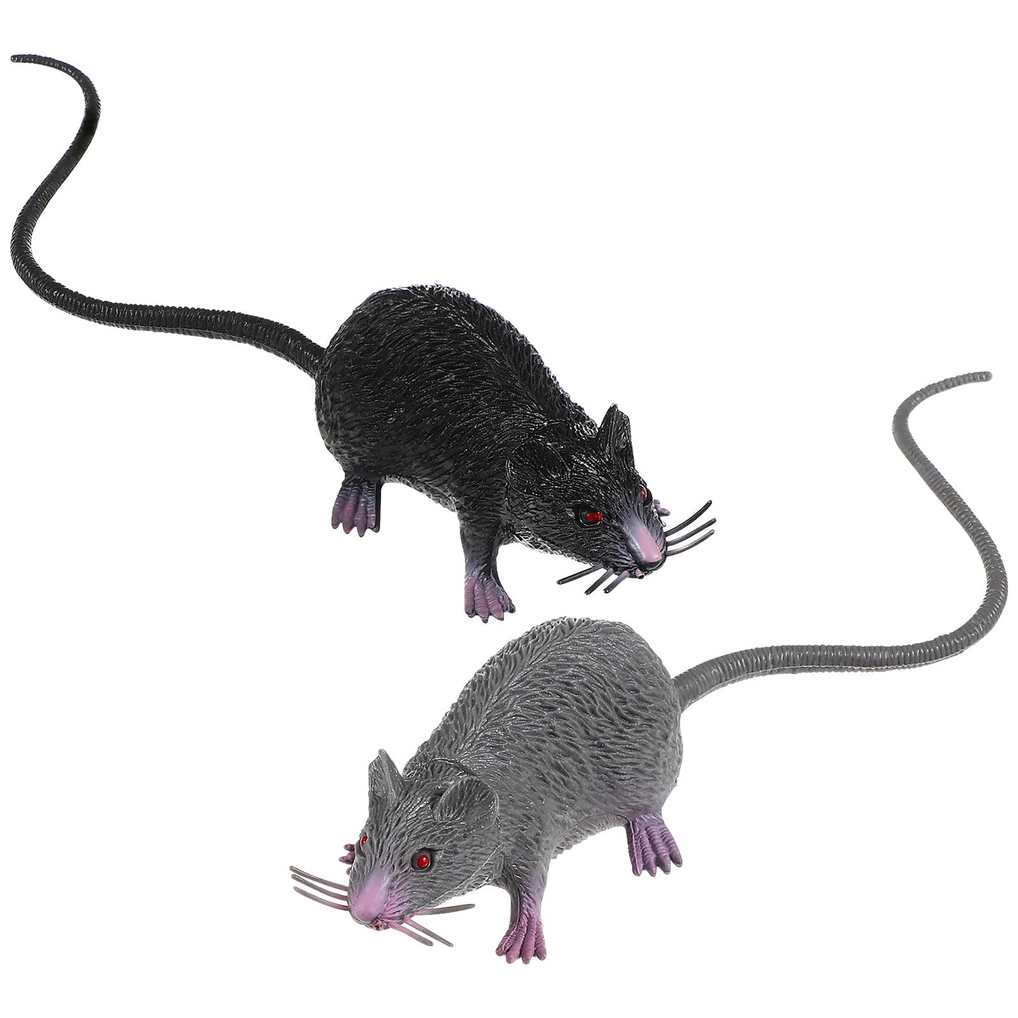 Happyyami 2Pcs Plastic Halloween Rat, Realistic Mouse Toy For Decoration, Prank, Party, Black, Gray