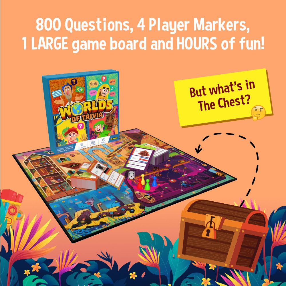 Worlds of Trivia Family Board Game - Educational Quiz with Balanced Questions - 2 to 4 mature-themed  Kid & Teen Players - Fun Facts & General Knowledge Brain Games