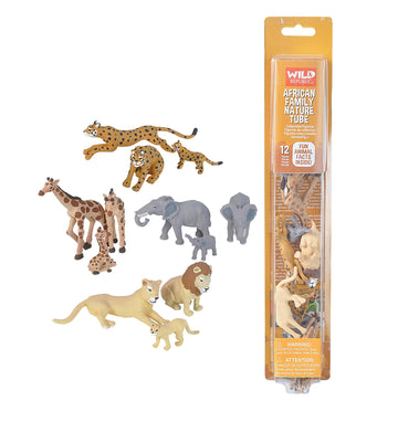 Wild Republic African Family Animal Figurines Tube  Zoo Animal Toys  Elephant  Lion  Giraffe and Cheetah Families Collection