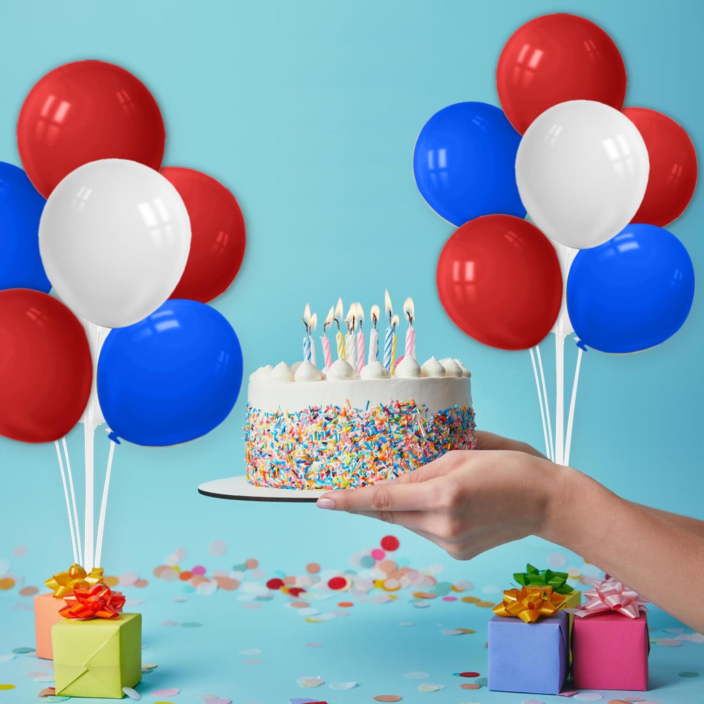 Zjdhpty Red White And Blue Balloon Stand Centerpiece Table Decorations For 4Th Of July Father'S Day Graduation Birthday Party De