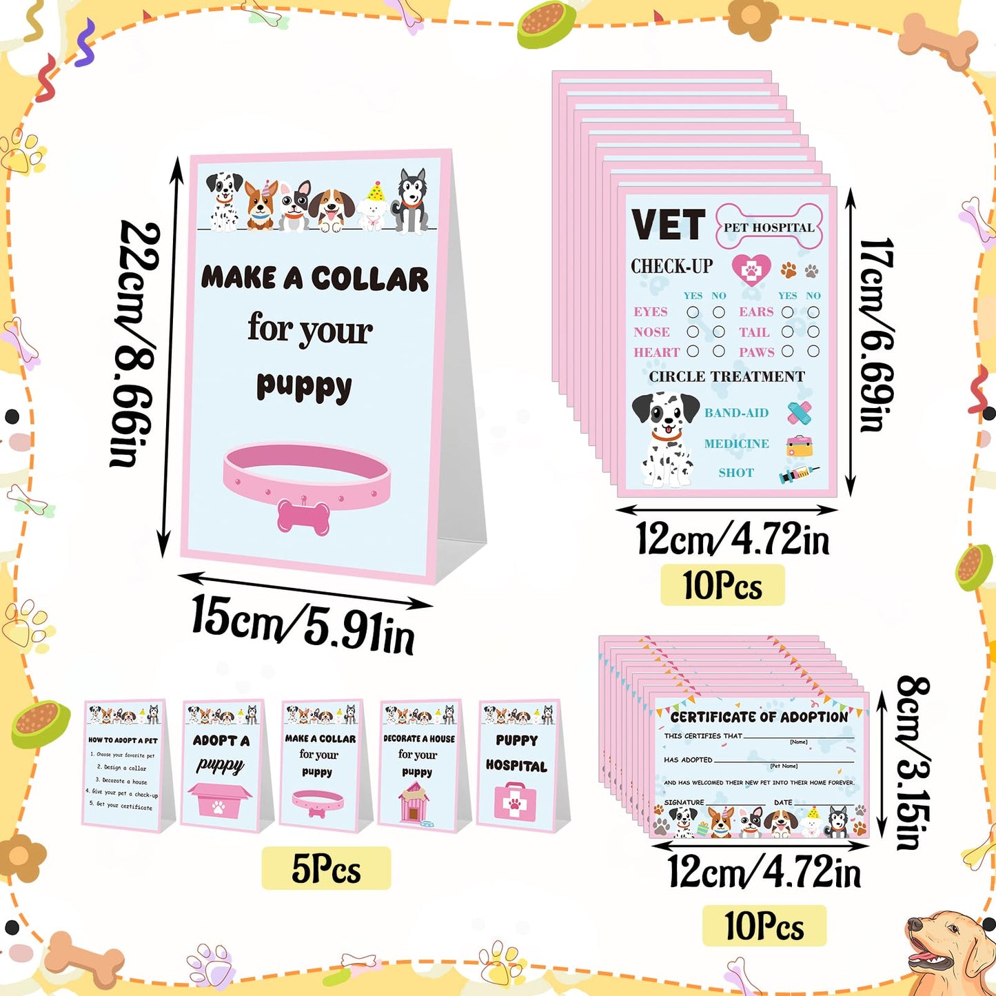 Guiqulai Puppy Party Favor Set - 207 Pcs with 10 Mini Plush Dogs, Child-Size Supplies in Cute Dog Design