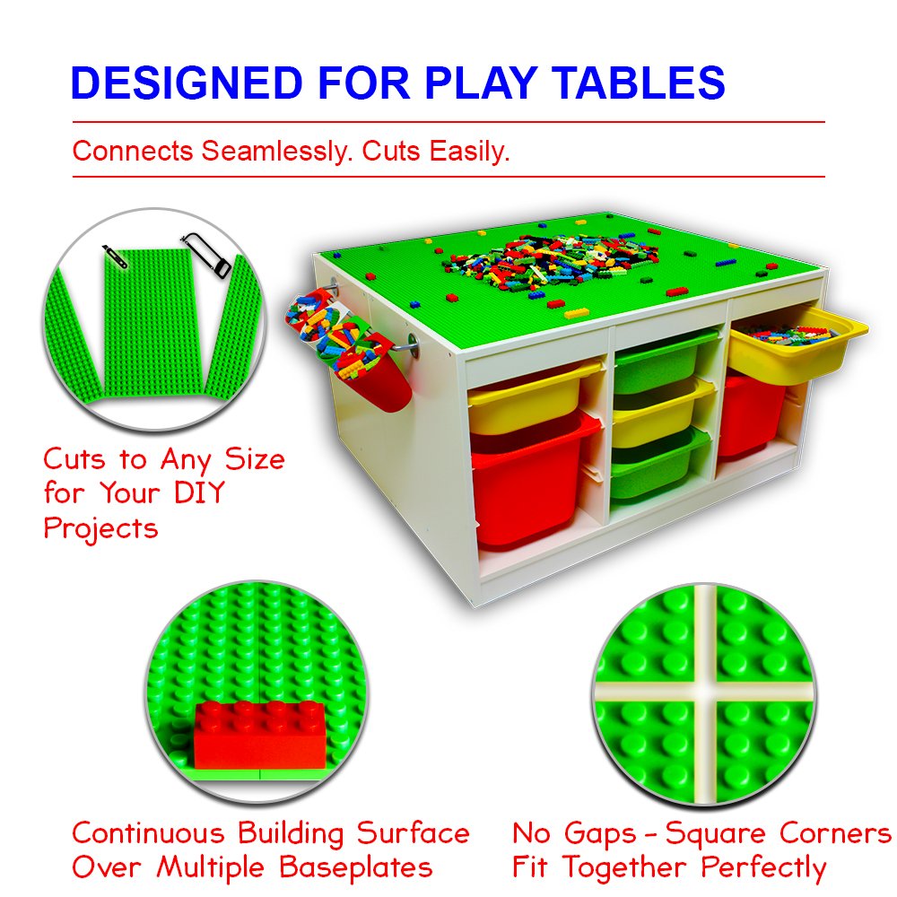 Brickyard Building Blocks Lego Compatible Baseplate - Pack Of 4 Large 10 X 10 Inch Base Plates For Toy Bricks, Stem Activities &