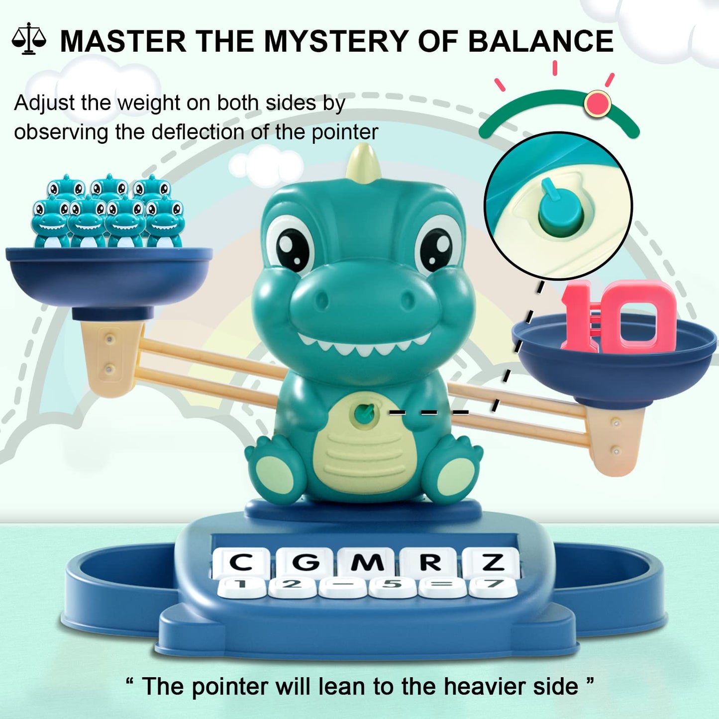 Kaodezhu Dinosaur Math Balance Toy - Montessori Educational Toy for Kids 3-7, Advanced Green, Perfect Birthday Gift, 10.62x8.66x5.11