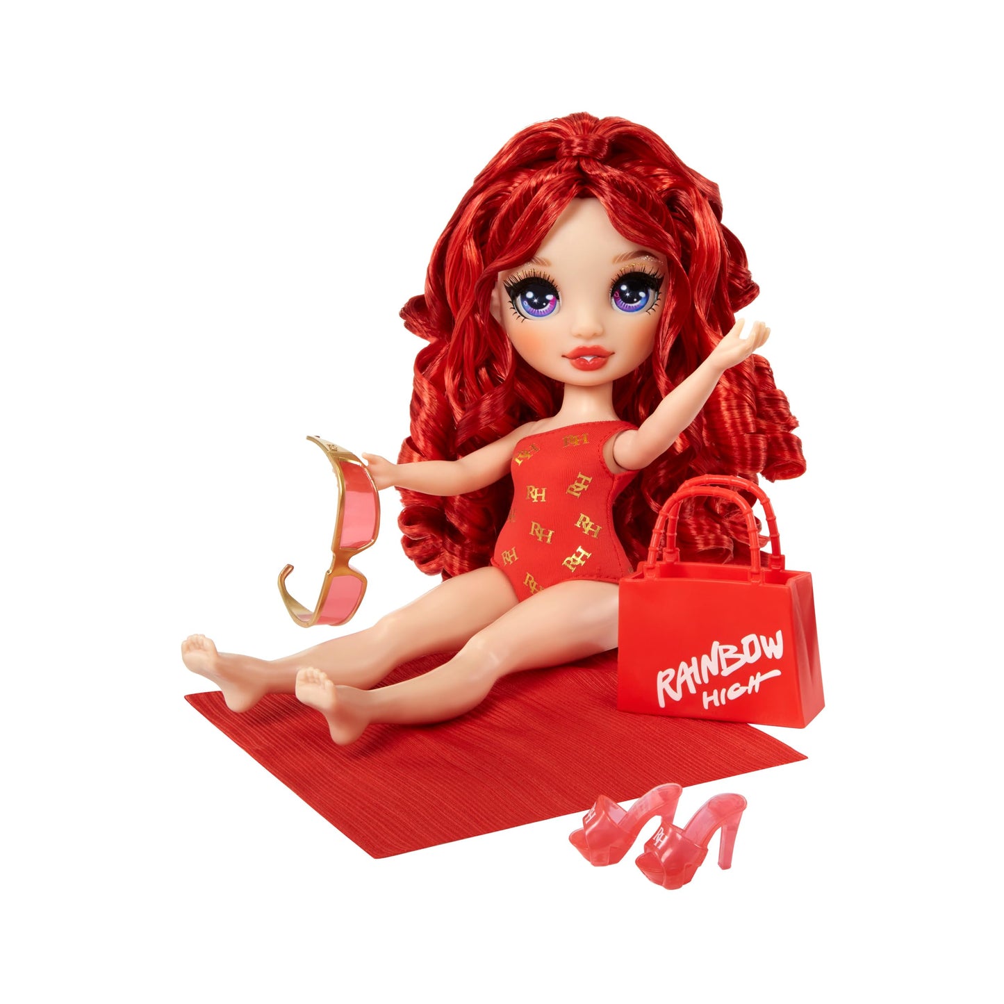 Rainbow High Swim & Style Ruby, Red 11' Fashion Doll With Shimmery Wrap To Style 10+ Ways, Removable Swimsuit, Sandals, Fun Play Accessories. Kids Toy Gift Ages 4-12 Years