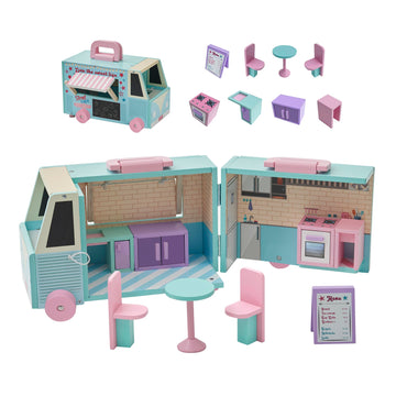 Olivia'S Little World Wooden Food Truck Dollhouse + Accessories For 3.5' Dolls, Multi