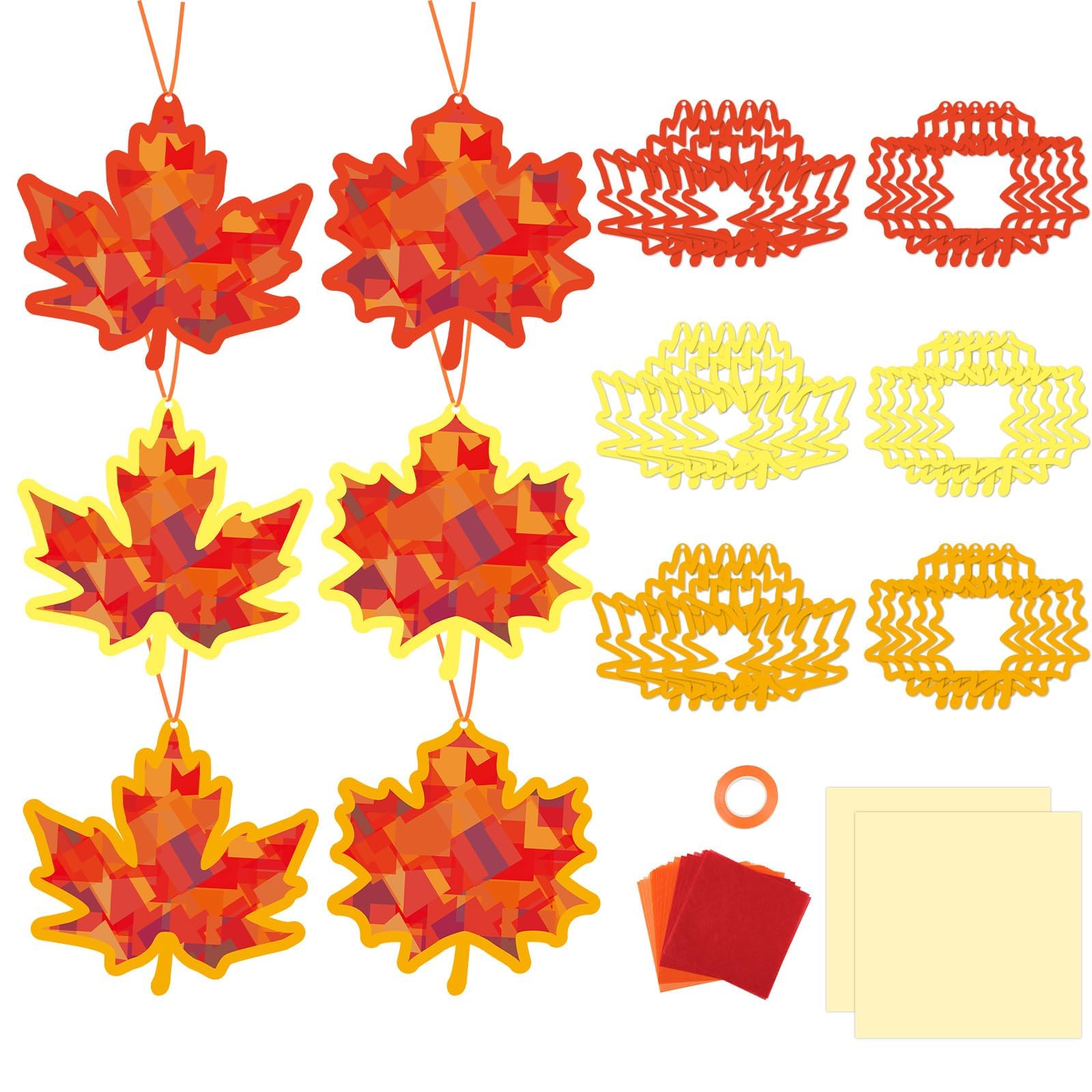 chiazllta 30 Sets Fall Leaf Tissue Craft Kit Autumn DIY Maple Leaves Craft Bulk Back to School Party Favors Harvest Thanksgiving