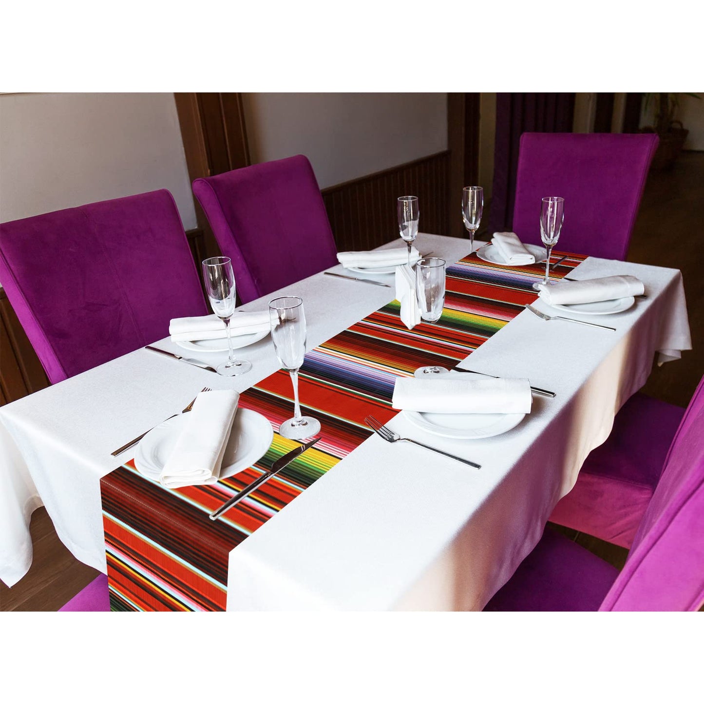 Remagr 3 Pcs Mexican Fiesta Tablecloth 108 x 54 Inch Plastic Striped Table Cover for Mexican Fiesta Party Decorations Supplies(W