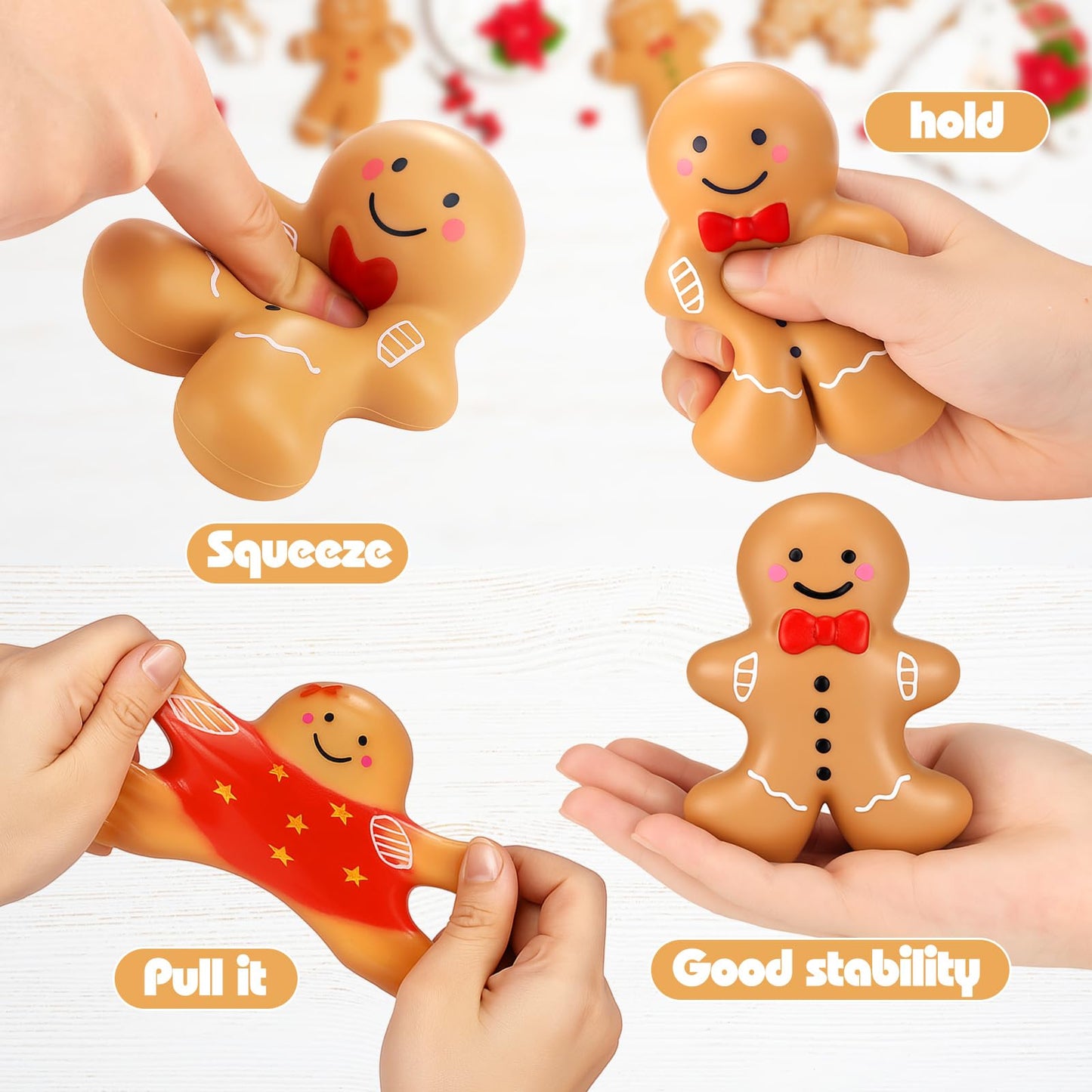 Meooeck 12 Pcs Christmas Stress Relief Toy Gingerbread Man Xmas Stress Balls for mature-themed Christmas Party Favors Gingerbread Toys for Xmas Party Classroom Goodie Bag Fillers Stocking Stuffer Gifts