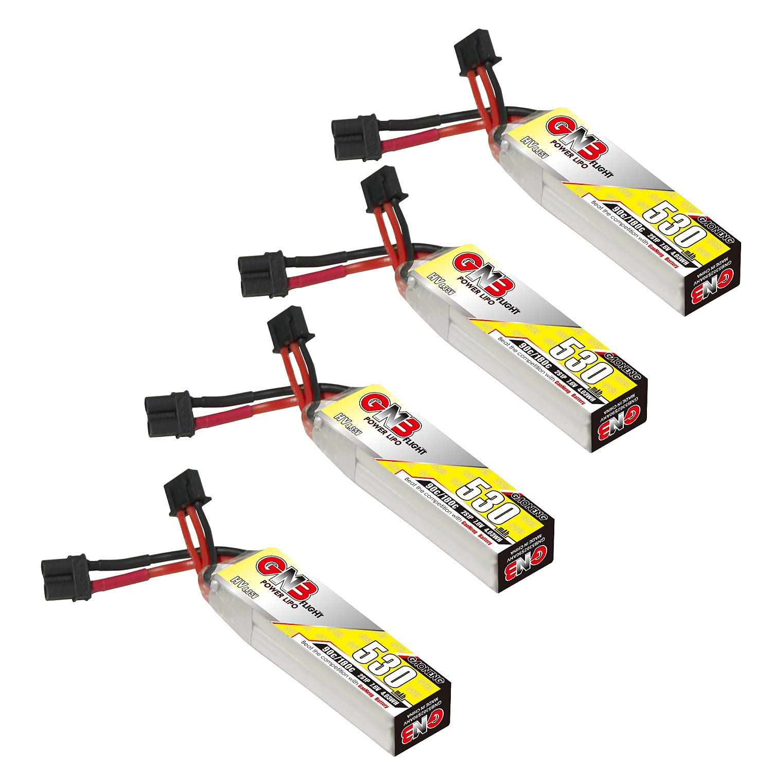 Gaoneng 4Pcs Gnb 530Mah 2S 7.6V 90C Hv Lipo Battery With Xt30 Plug For 60-130Mm Brushless Fpv Drone Emax Tinyhawk Ii Mico Fpv Ra