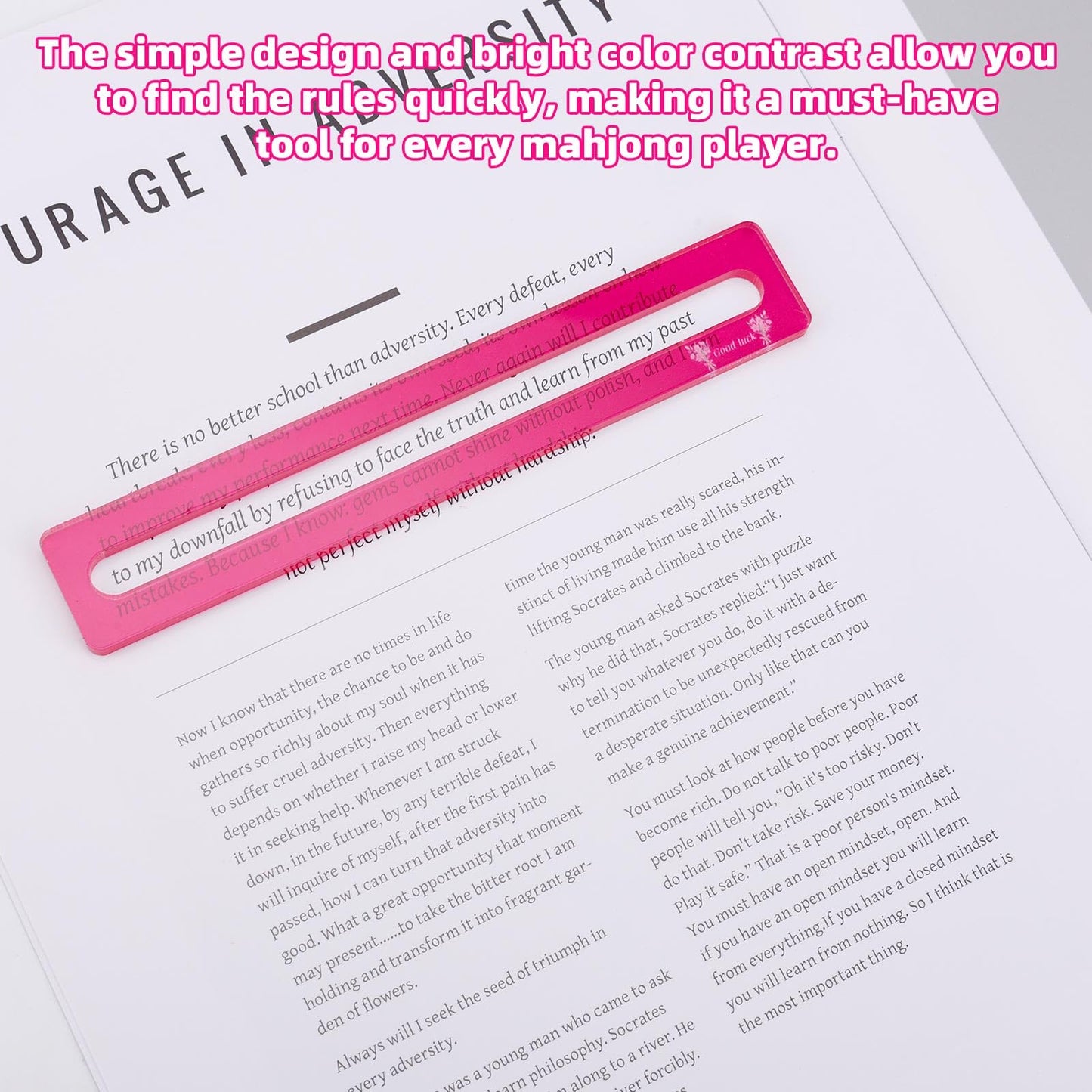 BOXOB 4pcs Mahjong Line Finder  Good Luck Mahjong Card Line Guide Rules Reader Helper Mah Jongg Accessories Gifts for Players (Rose Red)