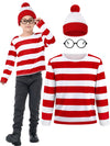 Fancyfun 3 Pieces Kids Halloween Costume Set, Boys Costume Red And White Striped Shirt Beanie Hat Glasses For Cosplay Party 3-4T