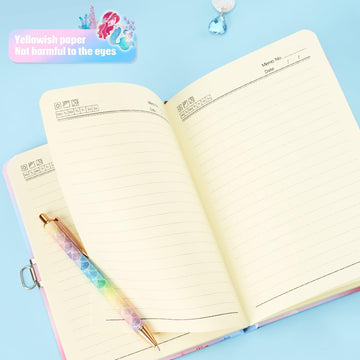 Wernnsai Kids Diary For Girls Mermaid Journal - Kids Gold Foil Journal Girls Mermaid Diary, School Private Diary A5 Lined Memos Writing Drawing Notepad With Lock And Keys, Notebook Birthday Christmas Gift