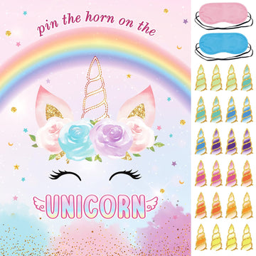 Pin The Tail On The Unicorns Party Game With 24 Pcs Tails For Kids Girls Birthday 21'' X 28'' (Unicorns)