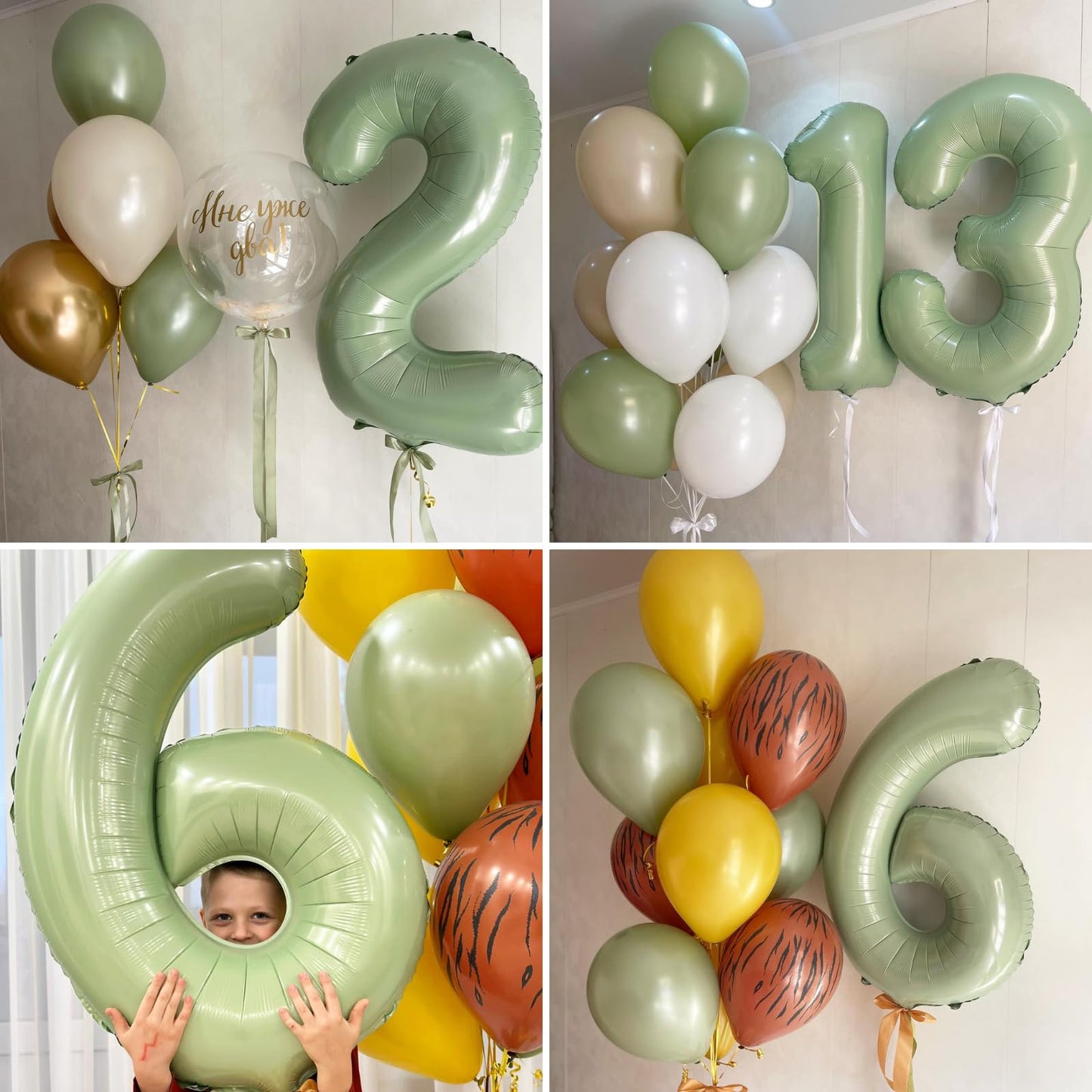 Biapian 40 Inch Sage Green Number 3 Balloons, Gaint Number 3 Balloon With 18'' Retro Foil Heart Balloons Helium For Neutral Boys