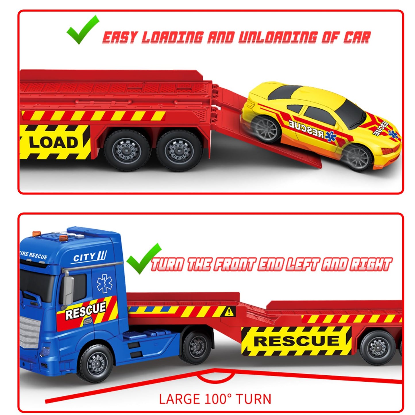 ANJARU 25'' Rescue Tow Truck with Racing Car and Helicopter for Toddlers Lights & Sounds Birthday Gift for 3-6 Years Boys and Gi