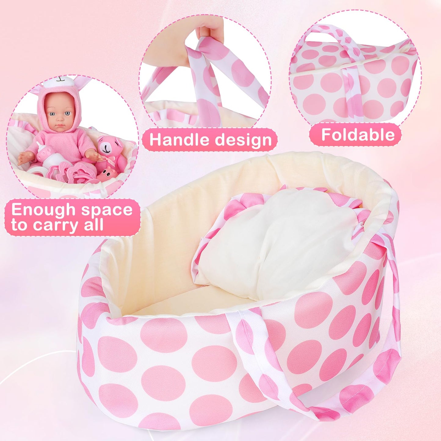 Deao Baby Doll Accessories Doll Clothes With 13In Doll Bassinet Carrier Bed Doll Accessories Baby Dolls Pillow Caring Pretend Pl
