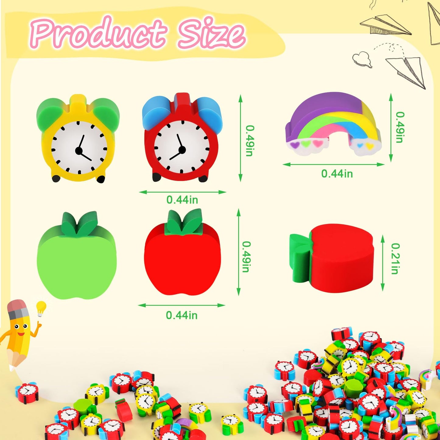Junebrushs Erasers For Kids, 150Pcs Apples Erasers For Welcome Back To School Gifts Cute Pencil Erasers Mini Erasers For Kids Bulk Classroom Prizes Homework Rewards Party Supplies