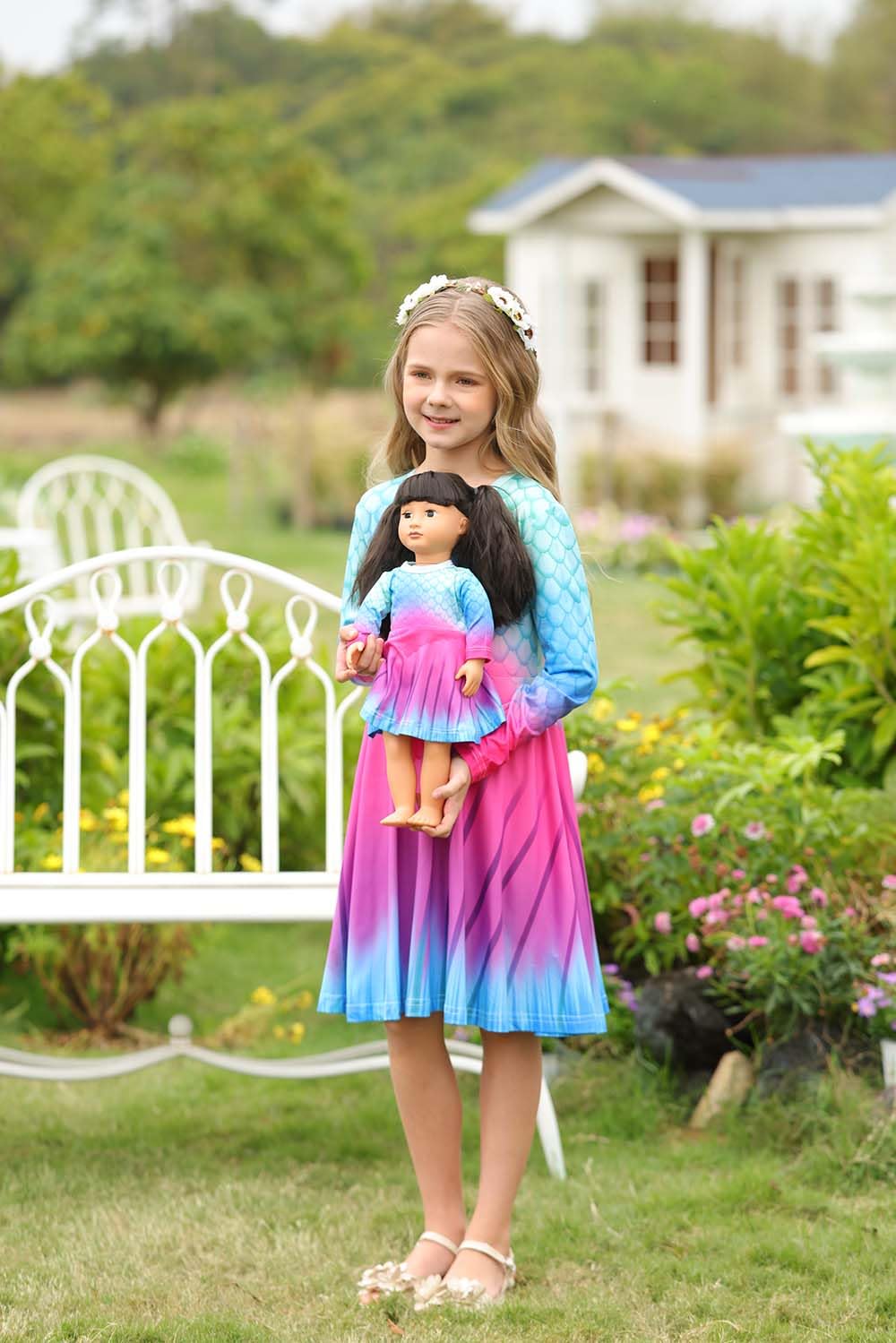 Bow Dream Cute Girl Dress And Matching American Girl Doll Clothes Accessories For Girls Dresses Size 110 Blue Pink