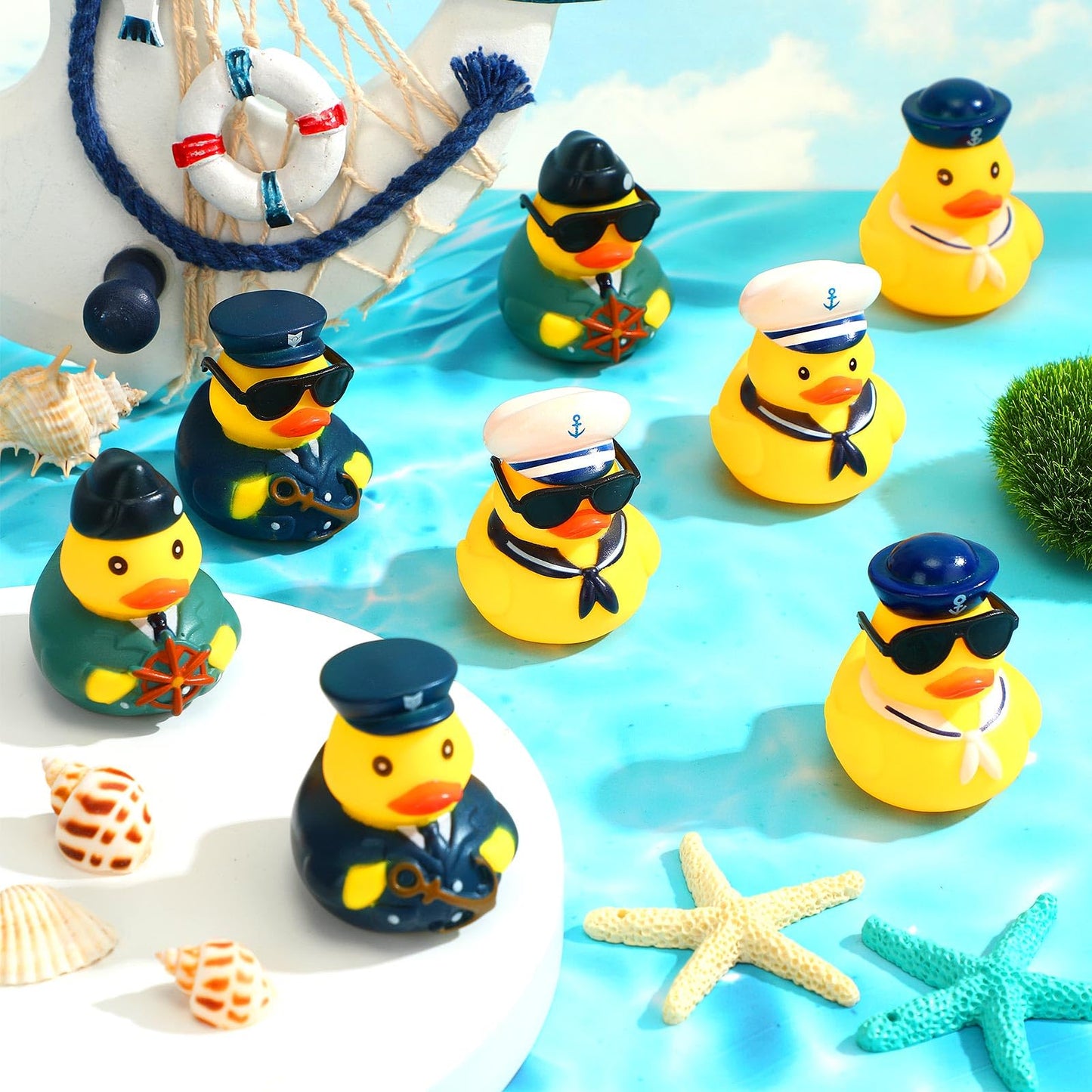Motionchic 48 Pcs Cruise Ships Rubber Ducks Bulk with Sunglasses 2.4 Inch Military Rubber Cruise Uniform Armed Forces Squeaky Bath Duck Toy Birthday Baby Shower Party Favors