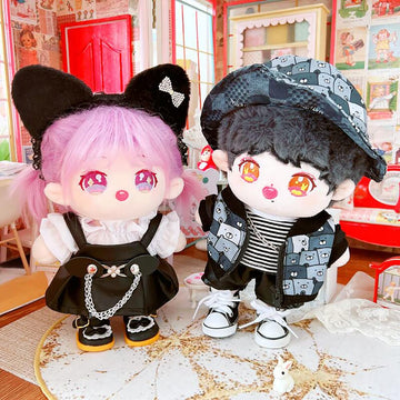 Niannyyhouse Bear Pattern Hat Jacket Striped T-Shirt Leather Pants Kpop Doll 20Cm Plush Doll Stuffed Animal Clothes (B)