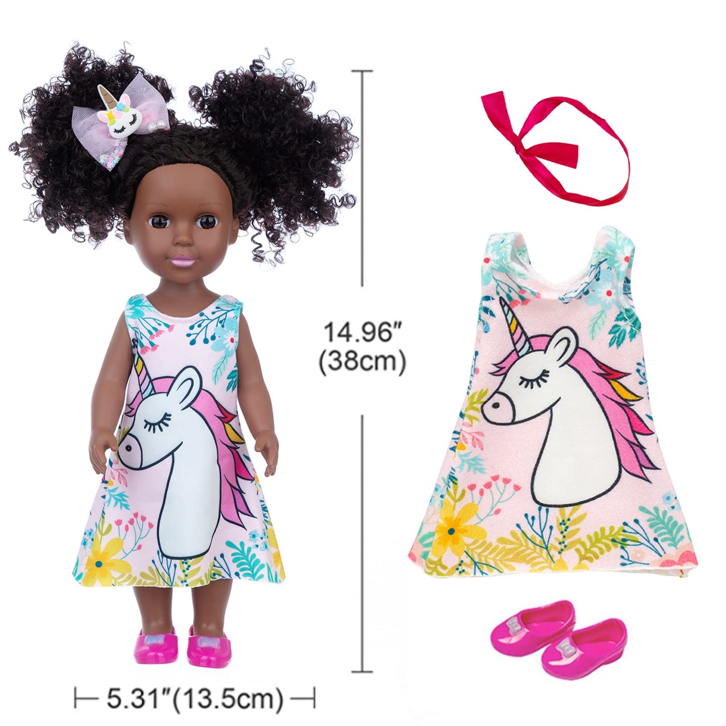 Zqdoll Black Doll And Black Baby Doll Clothes 14.5 Inch African American Silicone Girl Doll With 2 Sets Clothes And Travel Equip