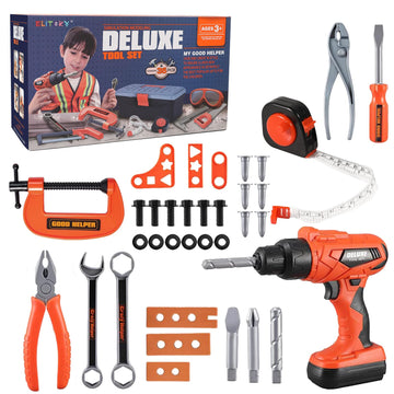 Elitoky Kids Tool Set - 35 PCS Toddler Tool Set with Tool Box & Electronic Toy Drill, Pretend Play Kids Construction Toy, Toddle