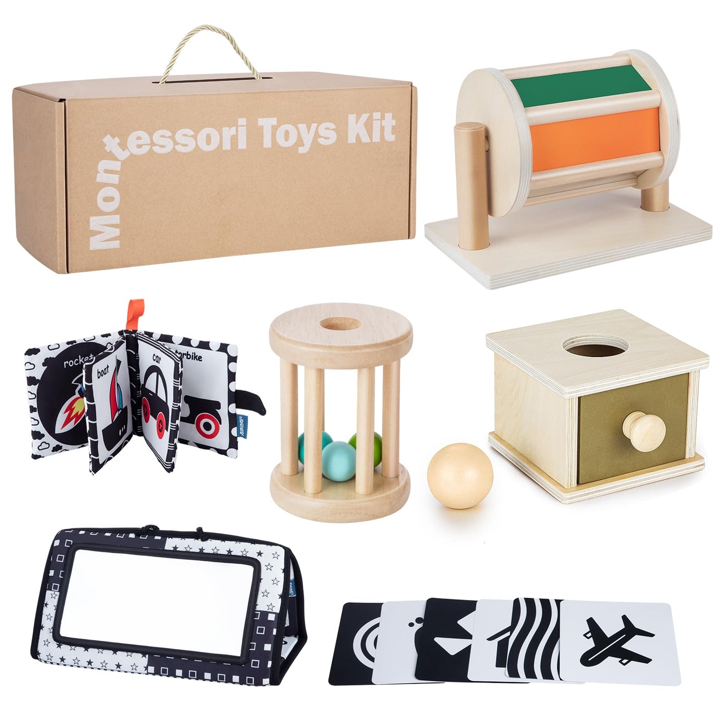Starrykids Montessori Toys For Babies 0-6 Months, 6 In 1 Learning Educational Set For For Newborn, Toddlers Gifts Includes Spinn