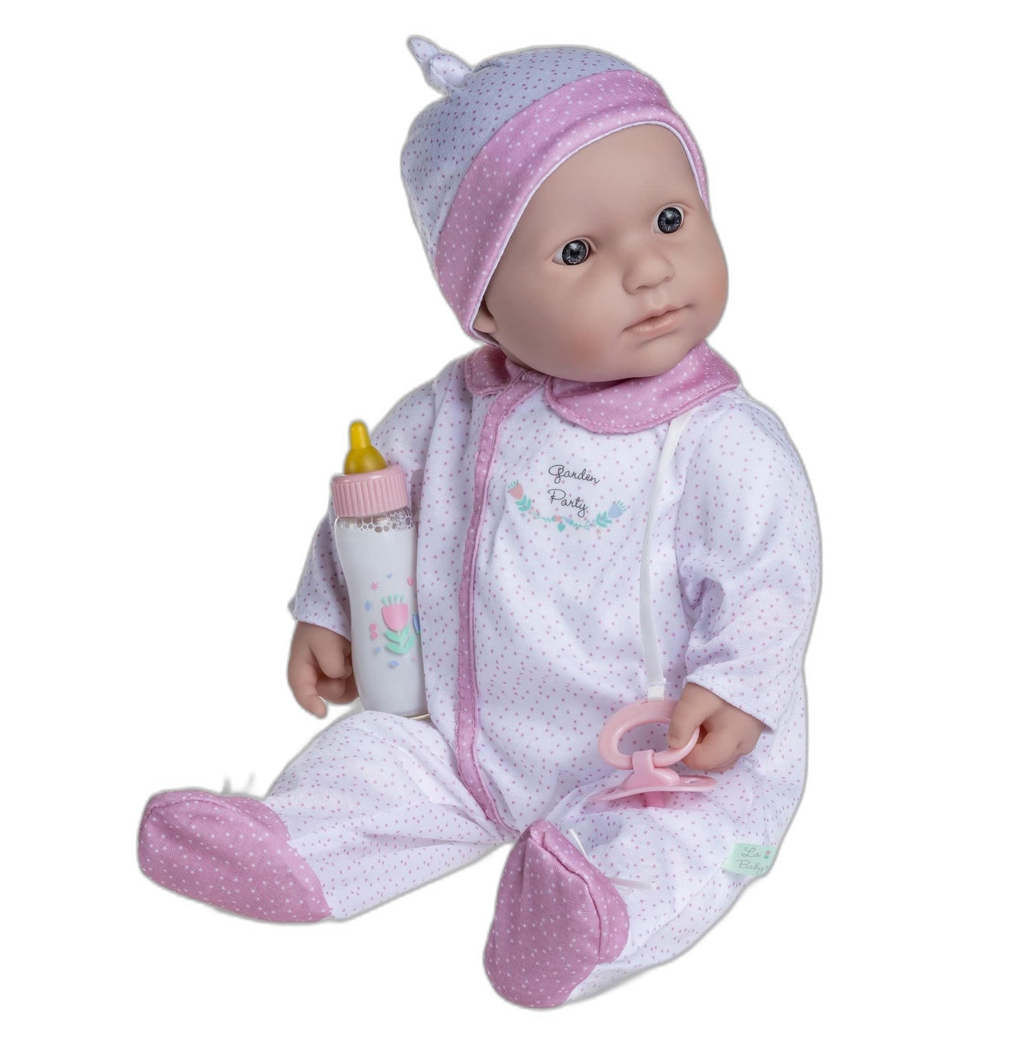 Jc Toys La Baby Caucasian 20-Inch Small Soft Body Baby Doll La Baby | Washable |Removable White And Pink Outfit W/Hat, Pacifier & Magic Bottle | For Children 12 Months +