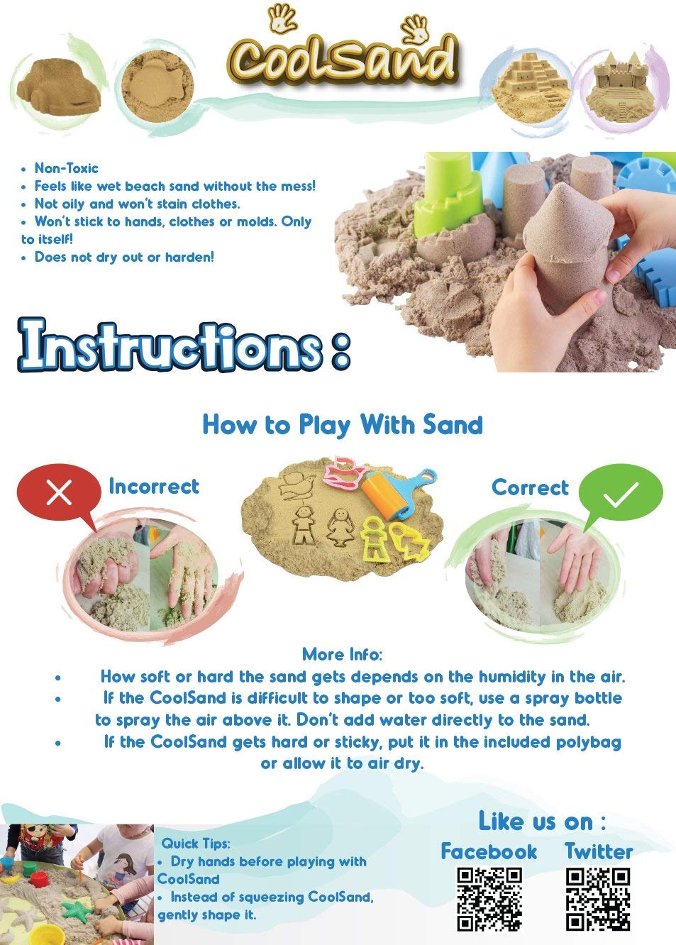 CoolSand Moldable Indoor Play Sand - 2 Pound Refill Pack, Blue, CKMS2LB, Resealable Bag