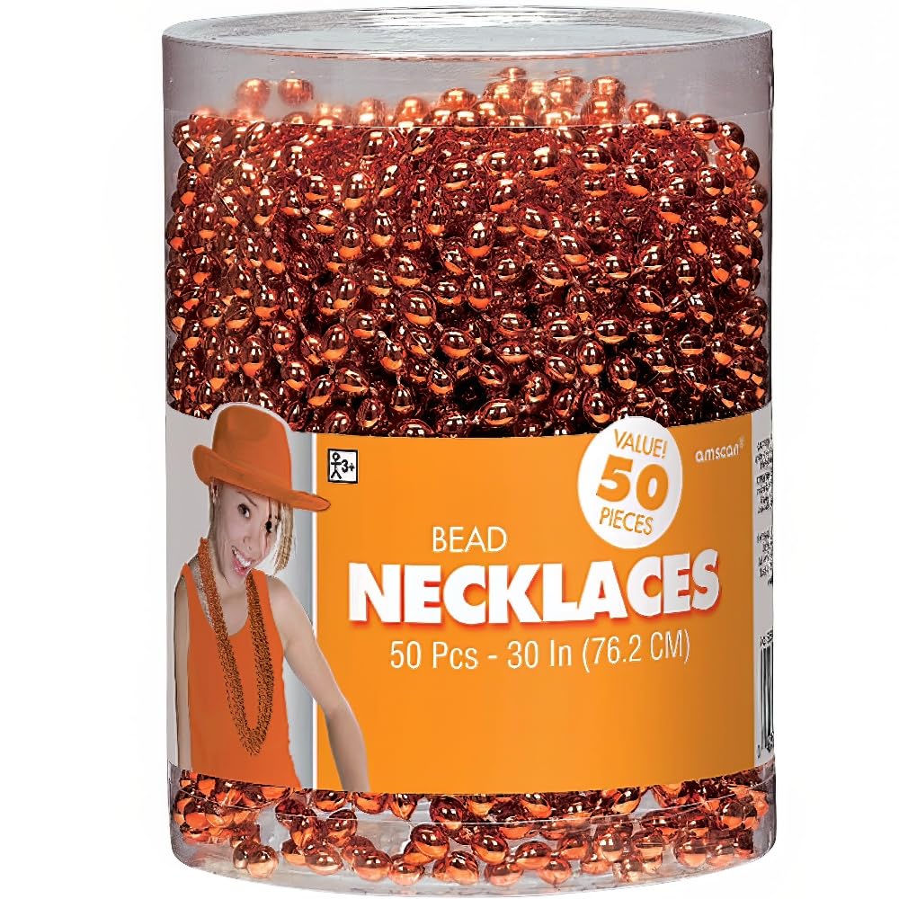 Orange Oval Bead Necklaces (30'') - Pack Of 50 - Gorgeous & Attention-Grabbing, Perfect for Parties, Fun Events & Stylish Fashio