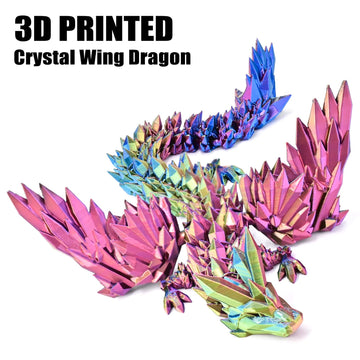 Locyfens 3D Printed Dragon With Wings Flying Dragon, Rainbow Articulated 3D Dragon Toys, 3D Printed Crystal Wing Dragon, Red Yel