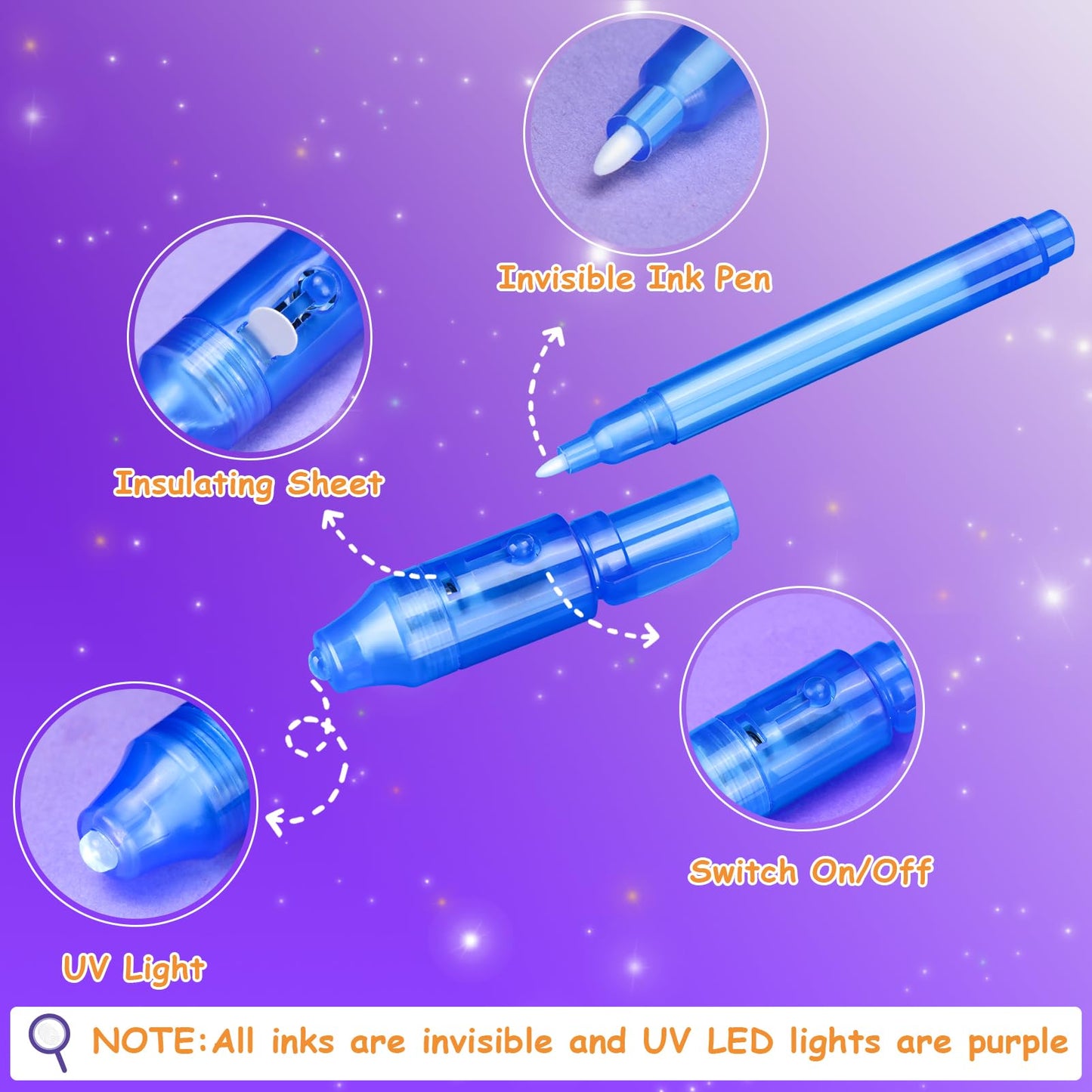30Pcs Invisible Ink Pen, Spy Invisible Ink Pen With Uv Light, For Kids Halloween Party Favor, Christmas Gift Funny Pens For Chil