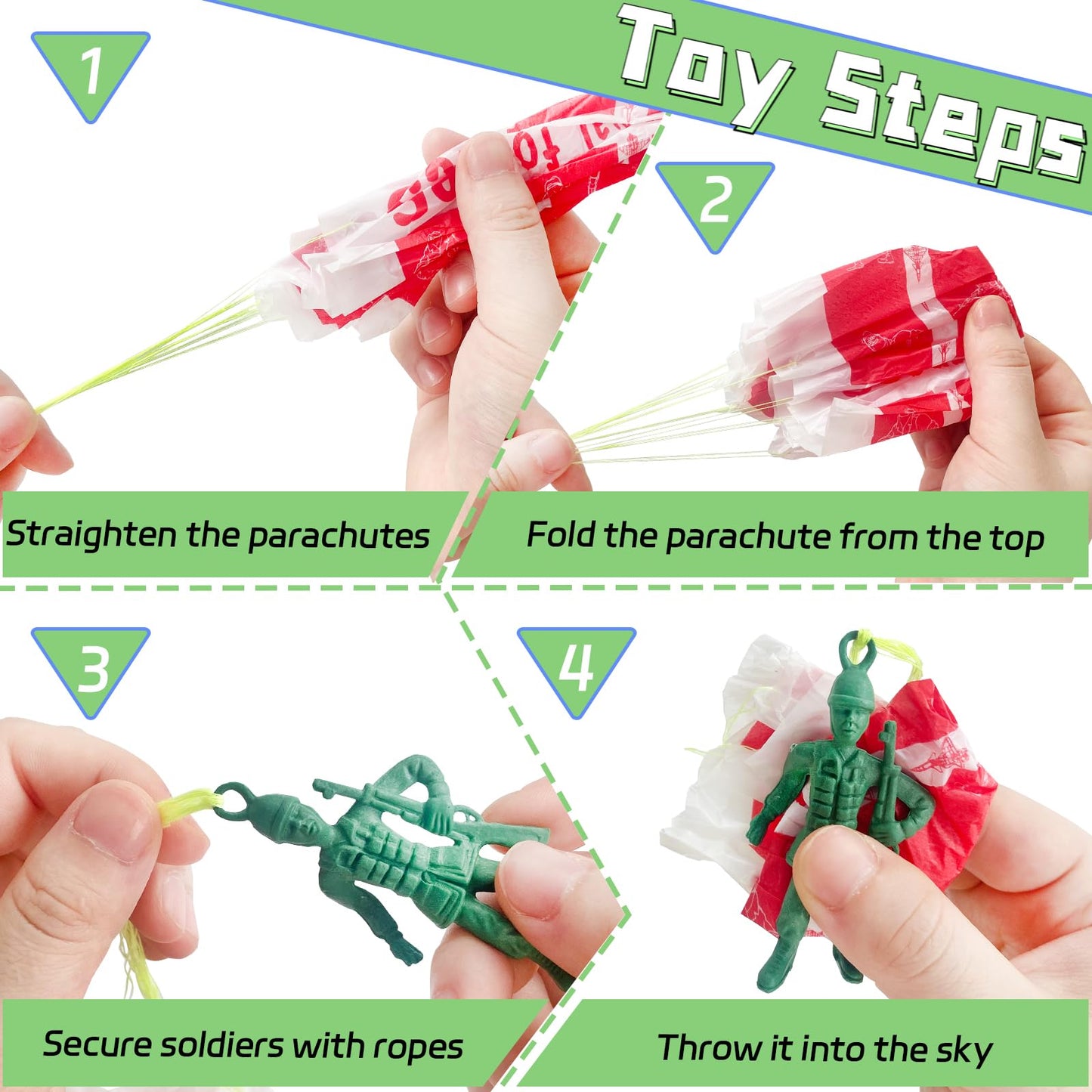 OJYUDD 50 PCS Parachute Toy Mini Paratroopers Army Parachute Flying tossing Outside Toys Tangle Free tossing Toy Parachute for Toddlers Party Favors