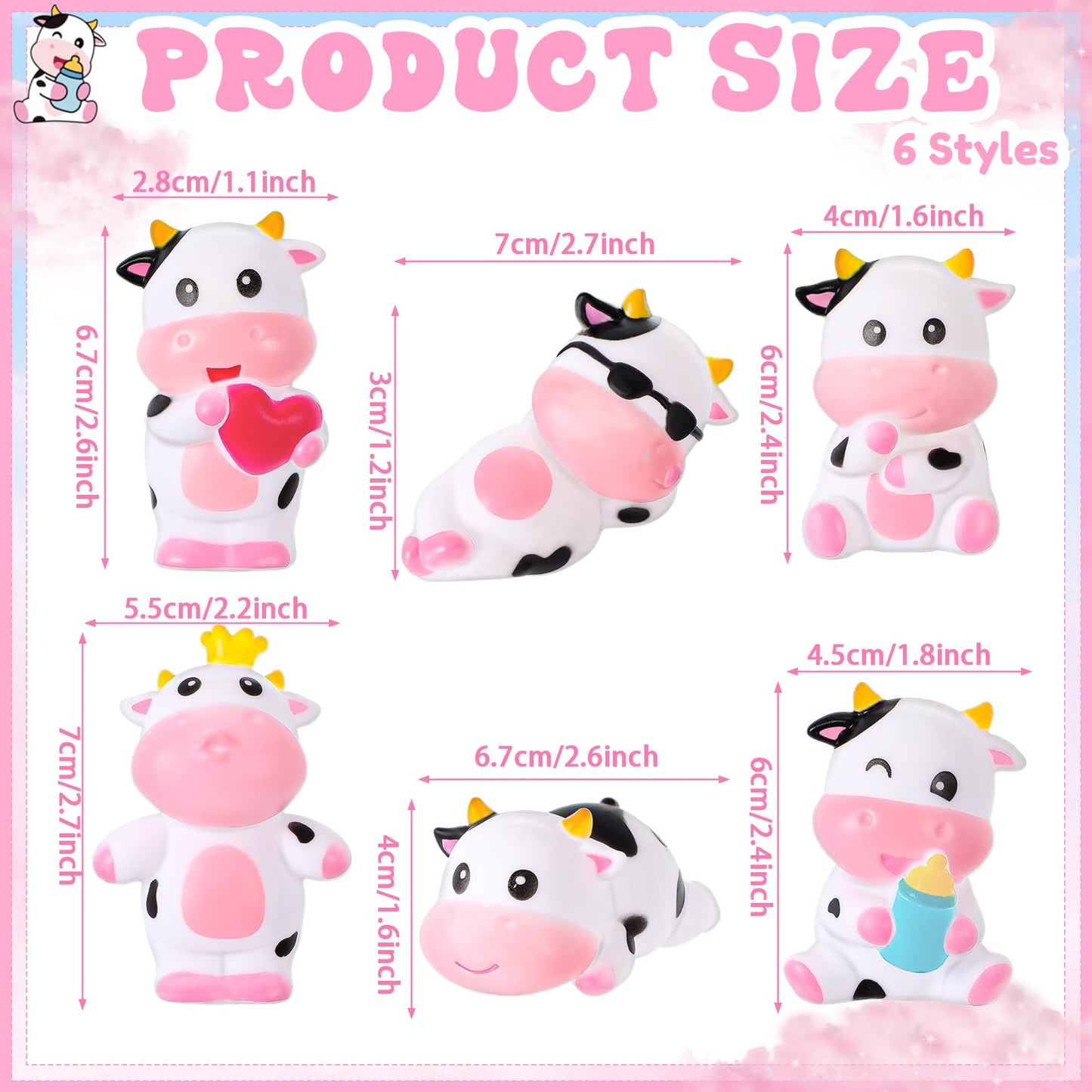 Jenaai 48 Pcs Cute Rubber Cows Bulk Squeak Floating Cow For Kids Bath Toys Rubber Animals Swimming Shower Bathtub Toy Favors For