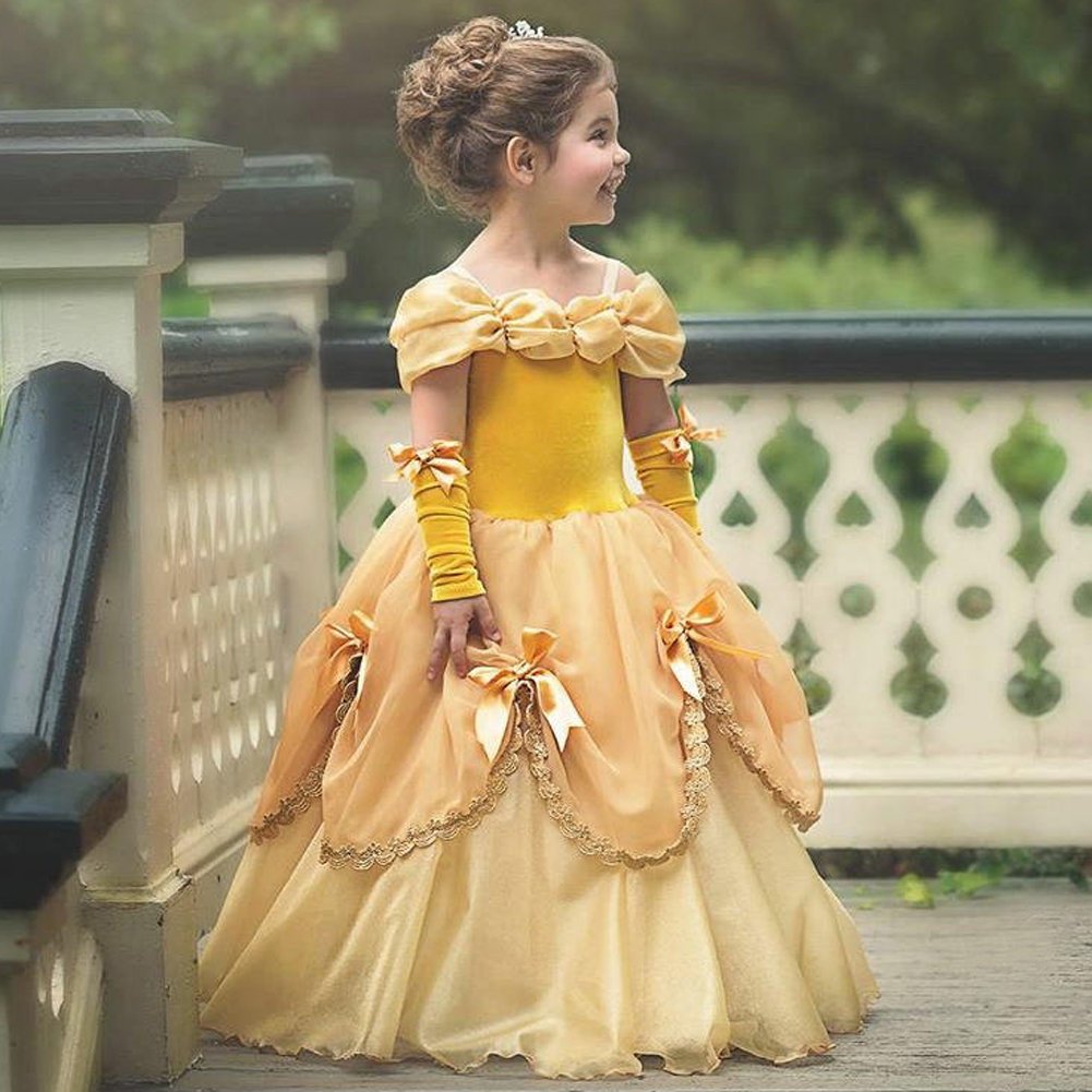 Axaxa Belle Princess Dresses For Girls Belle Costume For Girls Dress Up Clothes For Little Girls Cosplay Halloween Gown Party