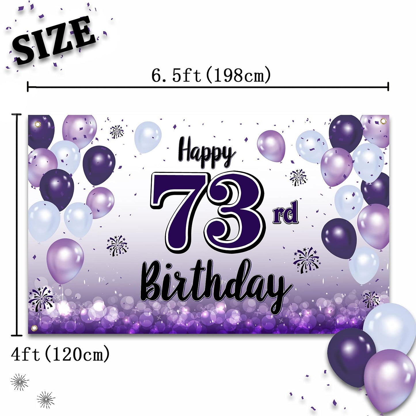 LASKYER Happy 73rd Birthday Decorations,73rd Purple Balloon Large Birthday Banner Backdrop Sign,73 Years Old Bday Party Supplies
