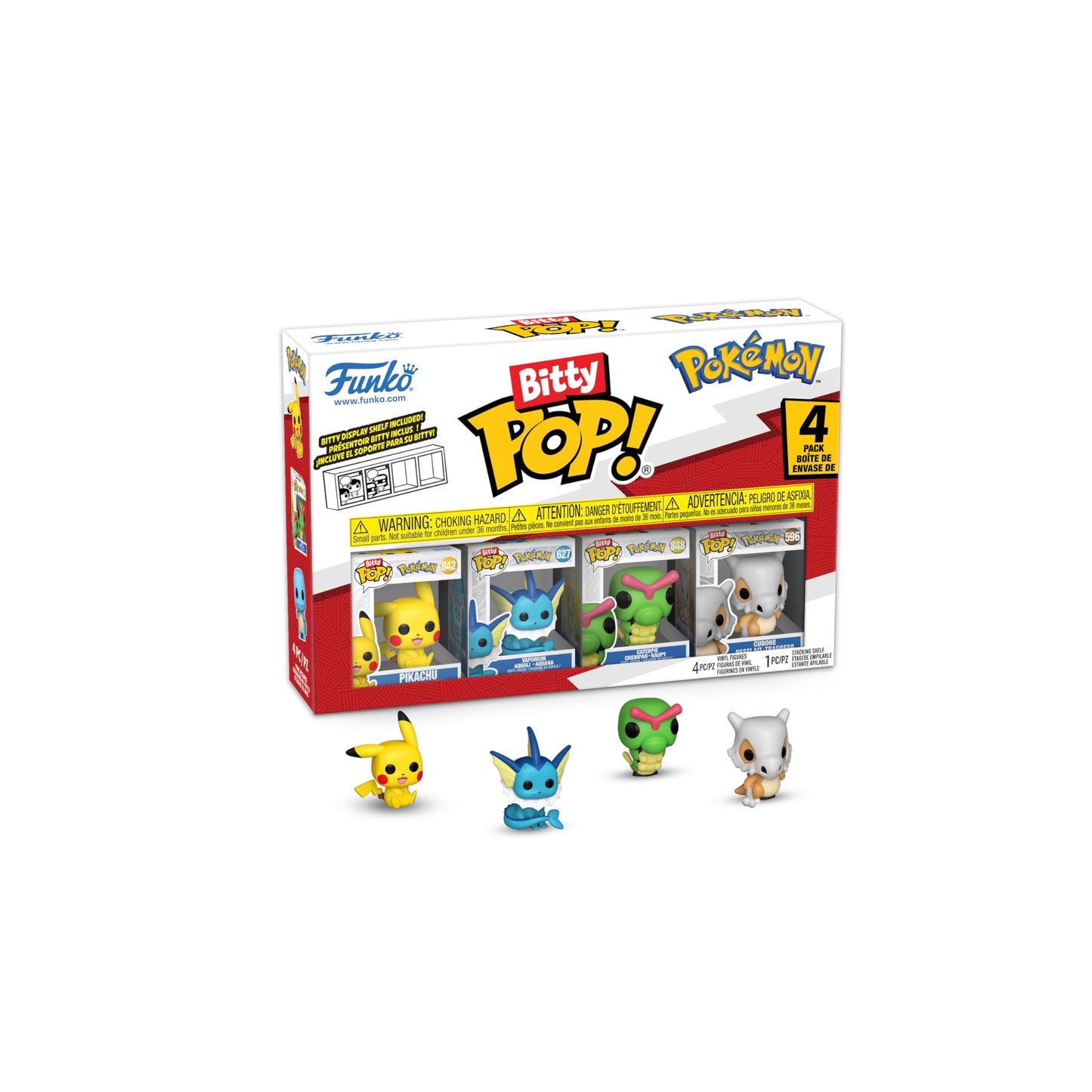 Funko Pop! Bitty: Pokemon - Pikachu, Vaporeon, Caterpie, and Cubone - 0.9 Inch (2.2 Cm) Collectable - Stackable Display Shelf In